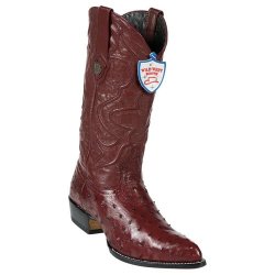 Wild West Burgundy Genuine Ostrich J Toe Cowboy Boots 2990306