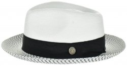 Steven Land White / Black Contrast Brim Fedora Straw Hat SLBE-582.