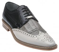Belvedere "Ciro" Light Gray / Gray / Black Genuine Crocodile / Soft Italian Calf Oxford Shoes 1616