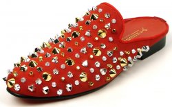 Fiesso Red Genuine Suede Gold / Silver Studs Sandals FI7418.