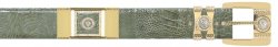 Los Altos Military Green Genuine Ostrich Leg With Rhinestone / Gold Plated Brackets Belt C190548