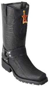 Los Altos Black Genuine Ostrich Leg Motorcycle Square Toe Cowboy Boots 55TG0505