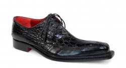 Fennix Italy "Frank" Black Genuine Alligator / Italian Calfskin Leather Lace-Up Oxford Dress Shoes.