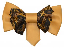 Vittorio Vico Honey / Mustard / Chocolate Brown / Taupe Plaid Paisley Double Layered Design 100% Silk Bow Tie / Hanky Set XL0132
