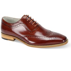 Giovanni "Ferrara" Cognac Genuine Calfskin Oxford Lace-Up Perforated Shoes.