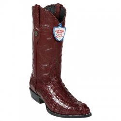 Wild West Burgundy Genuine Caiman Tail J Toe Cowboy Boots 2990106