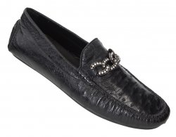 Mauri 3101/4 Black Genuine Ostrich Dress Casual Loafer Shoes With Bracelet