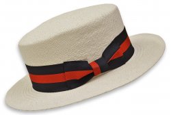 Bruno Capelo White Straw Boater Hat With Blue / Red Band BC-631