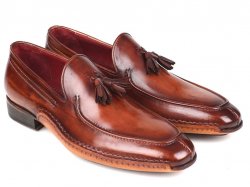 Paul Parkman ''082-BRW" Brown Genuine Leather Moc-Toe Tassel Loafers.
