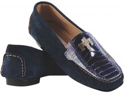 Mauri Ladies "9251" Blue Genuine Ostrich Leg / Suede / Nubuck Leather Loafer Shoes