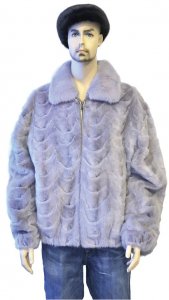 Winter Fur Saphire Genuine Mink Section Bomber Jacket With Collar M69R01SA.