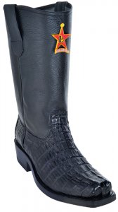 Los Altos Black All-Over Genuine Crocodile Tail Leather Sole Biker Boot 55C0105