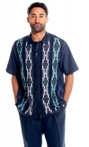 Silversilk Navy / Turquoise / White Hand Woven Short Sleeve Knitted Outfit 3126