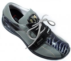 Mauri 8733 Silver / Charcoal Grey Genuine Ostrich Sneakers With Velcro Straps