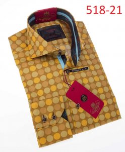 Axxess Gold Polka Dot 100% Cotton Modern Fit Dress Shirt 518-21.