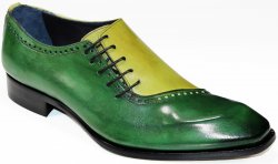 Duca Di Matiste "Viroli" Green / Olive Genuine Italian Calfskin Side Lace-Up Slip-On Shoes.