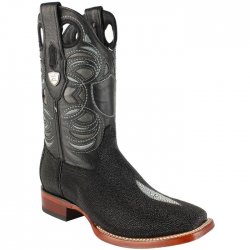 Wild West Black Genuine Stingray Square Toe Cowboy Boots 28241205