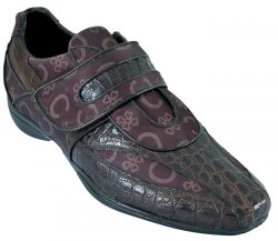 Los Altos Brown Genuine Crocodile Belly W/Fashion Design Casual Shoes With Velcro Strap ZC089007