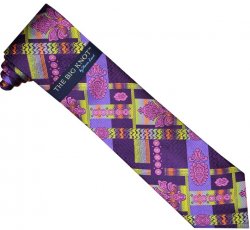 Steven Land Collection "Big Knot" SL113 Plum Multi Color Artistic Design 100% Woven Silk Necktie / Hanky Set