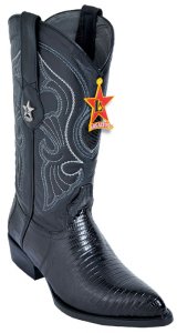 Los Altos Black Genuine All-Over Lizard J-Toe Cowboy Boots 990605
