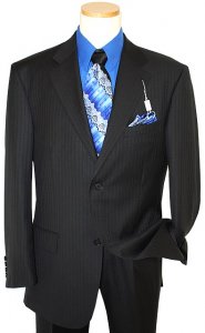 Giorgio Sanetti Black/Royal Blue Pinstripes Super 150's 100% Wool Suit