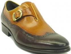 Carrucci Brown / Tan Genuine Leather Wingtip Buckle Loafer KS886-22.