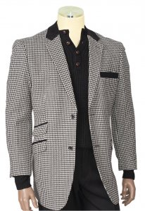 Bagazio Black / White Houndstooth Wool Blend Blazer With Microsuede Elbow Patches BM1691