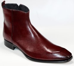 Duca Di Matiste "Romano" Cordovan Burgundy Genuine Italian Calfskin Ankle Boots.