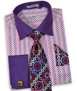 Daniel Ellissa Purple / Pink / White Geometric Design Dress Shirt / Tie / Hanky / Cufflink Set DS3794P2