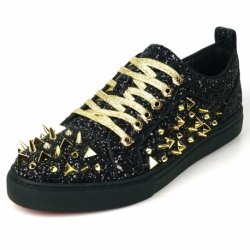 Fiesso Black Glitter Gold Spikes Low Cut Sneaker FI2429.