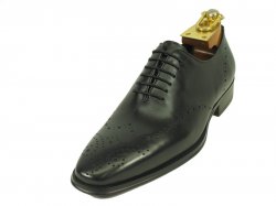 Carrucci Black Genuine Calf Leather Perforated Oxford Shoes KS261-01.