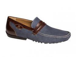 Mezlan "Servet" 7060 Blue / Brown Genuine Nubuck With Calfskin Loafer Shoes