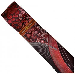 Steven Land Collection W666 Red / Black / Charcoal Grey Artistic Paisley Design 100% Woven Silk Necktie / Hanky Set