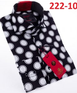 Axxess Black / White Polka Dots Design Cotton Modern Fit Dress Shirt With Button Cuff 222-10.
