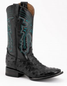 Ferrini "Colt" Black Tabac Genuine Full Quill Ostrich Square Toe Cowboy Boots 10193-04