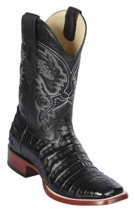 Los Altos Black Genuine Caiman Belly Leather Wide Square Toe Cowboy Boots 8228205