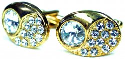 Fratello Gold Plated / Clear Rhinestone Oval Cufflink Set CL035