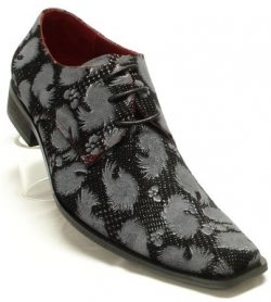 Fiesso Black With Grey Spiral / Silver Lurex Velvet Shoes FI8607