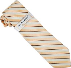 Stacy Adams Collection SA007 Peach / Cream / Brown Diagonal Stripes 100% Woven Silk Necktie/Hanky Set
