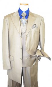 Mantoni Solid Tan Super 140's 100% Virgin Wool Vested Suit 40901