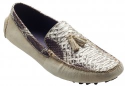 David X "Porta" Natural Taupe Genuine Python / Suede Loafer Shoes