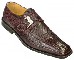 David Eden "Kay" Wine Genuine Crocodile / Lizard Loafer Shoes With Monk Strap