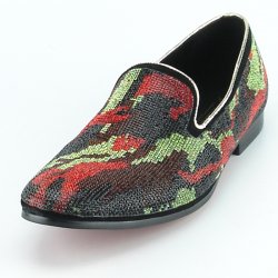 Fiesso Black / Red Multi Genuine Leather Slip-on Shoes FI7096.