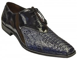 Mezlan "Bergen" Navy Blue Genuine Hornback Crocodile / Lambskin Shoes 13673