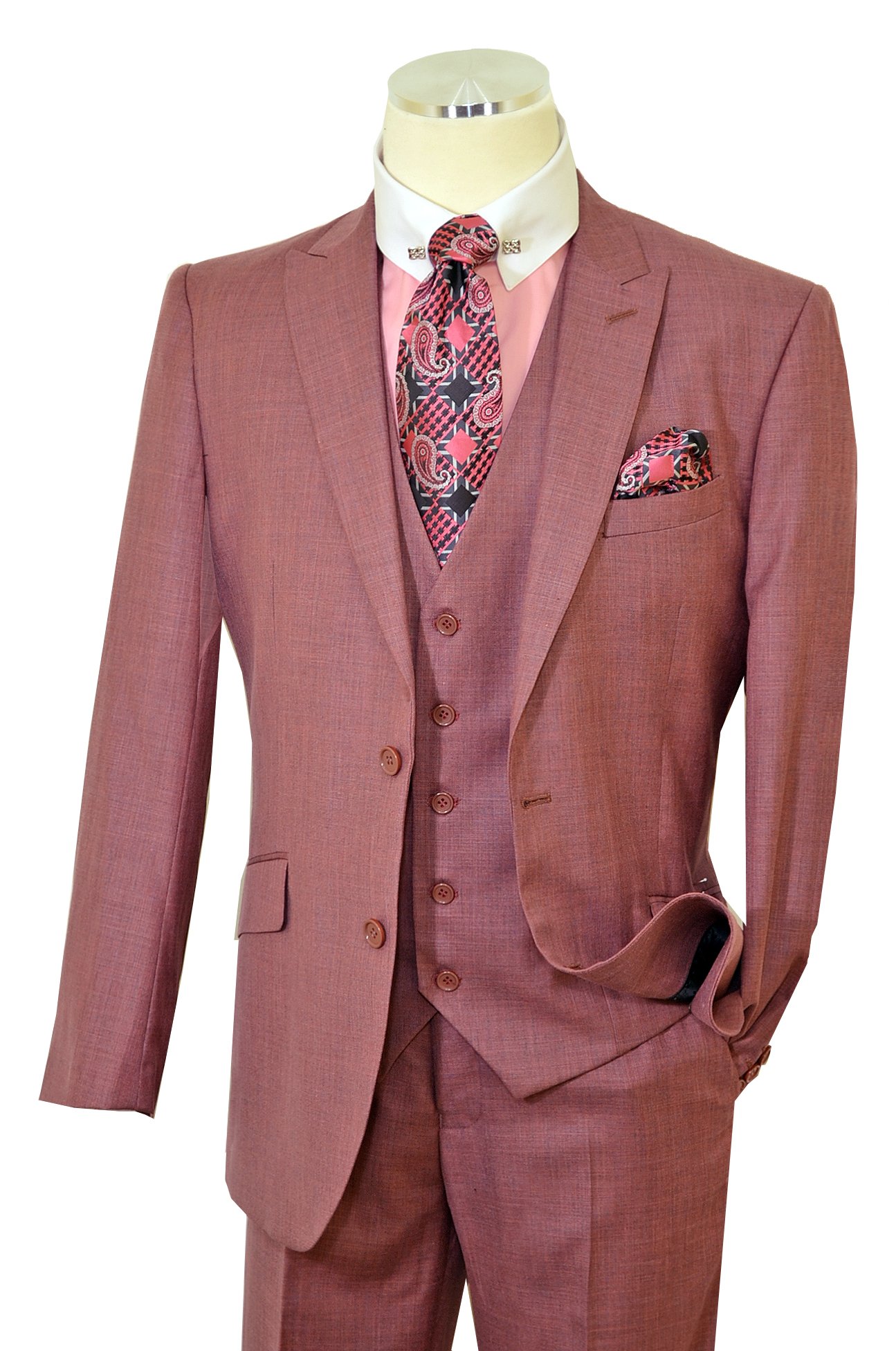 I-Deal By Zanetti Mauve Sharkskin Super 120's Wool Vested Slim Fit 