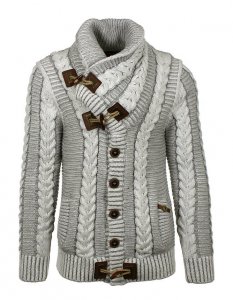LCR White / Silver Shawl Collar Modern Fit Wool Blend Cardigan Sweater 5570