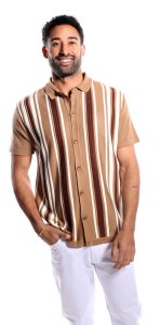 Stacy Adams Latte / Brown / Off-White Button Up Knitted Short Sleeve Shirt 3109
