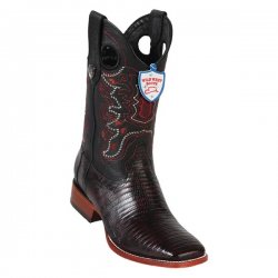 Wild West Black Genuine Teju Lizard Wide Square Toe Cowboy Boots 28240718