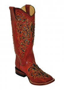 Ferrini 83493-22 "Southern Belle" Red Self Design S-Toe 12" Boots