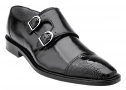 Belvedere "Amico" Black Genuine Ostrich And Italian Calf Double Monk Strap Shoes 1618.